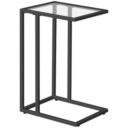 Tala de cabana de vidro preto, Tabela lateral de lanche em forma de vidro temperado com estrutura de metal, Tabela de bandeja de TV para pequeno espaço, Sofá e cama de sofá, Estilo Moderno, Preto