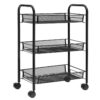rolling cart, 3-tier mesh wire storage utility cart, multifunction cart with 3 adjustable wire baskets and lockable wheels, easy to assemble, for home, kitchen, office, black