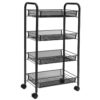 rolling cart, 4-tier mesh wire storage utility cart, multifunction cart with 4 adjustable wire baskets and lockable wheels, easy to assemble, for home, kitchen, office, black