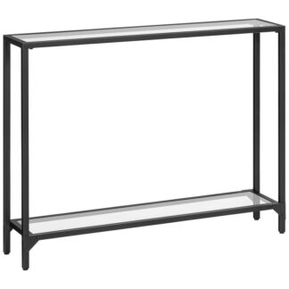 39.4" consolle, tavolo di divano in vetro temperato, tavolo da ingresso moderno, tavolo divano stretto, Frame metallico, Assemblaggio semplice, piedini regolabili, per foyer, soggiorno, corridoio, nero