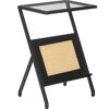 Rattan sidebord, Z -formet slutbord med magasinstativ, Midt århundrede sengebord med hærdet glas top til sofa sofa, Stue, Soveværelse og små rum, Sort