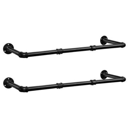 Industrielle Rohr-Kleiderstangen im Set 2 100 cm Wandmontierter, abnehmbarer Kleiderständer, maximale Belastung 50 kg Platzsparender Flur, Wohnzimmer, Schlafzimmer, Schwarz