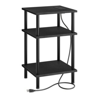 Säit Dëscher mat Opluedstatioun an USB Ports, 3-Layer stackable Nuetsstand, 23.2 Zoll Enn Dësch fir kleng Plaz an der Schlofkummer, Wunnzëmmer, Industriellstil, schwaarz