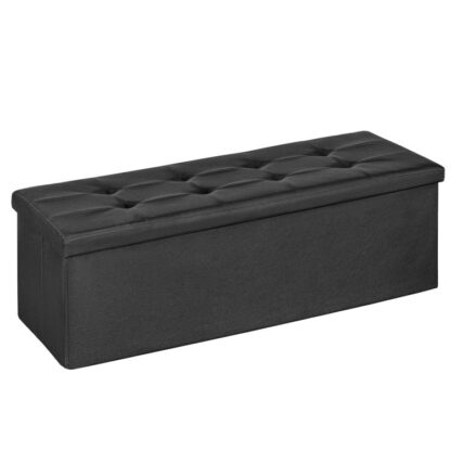 43.3 Banco de otomano de almacenamiento plegable de pulgadas, cofre de almacenamiento, reposapiés, mesa de centro, asiento acolchado, Top tapizado, aguanta hasta 660 lb, para sala de estar, dormitorio, entrada, negro