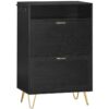 Shoe Cabinet, Shoe Storage Cabinet for Entryway, with 2 Flip Drawers, Hidden Tipping Bucket Shoe Cabinet, Shoe Organizer Cabinet, with Open Shelves and Coat Hooks, Black
