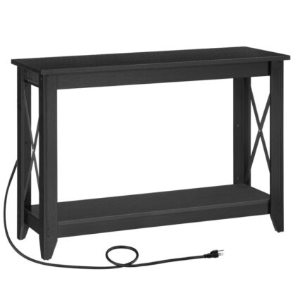 47.2" Tavolo consolle Tavolo da ingresso Tavolino da divano stretto con prese & Soggiorno del corridoio delle porte USB Nero