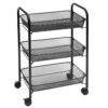 carrello mobile, carrello da cucina, Scaffale a rotolamento del carrello multifunzione con 3 Cestini a maglie, mensola del bagno, per l'ufficio del bagno della cucina con 2 freni e maneggiano il nero