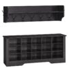coat rack shoe bench set, hall tree with shoe bench, 39.4 inches entryway bench with coat rack, shoe storage cabinet with 15 cubbies, mudroom bench with adjustable shelves, black