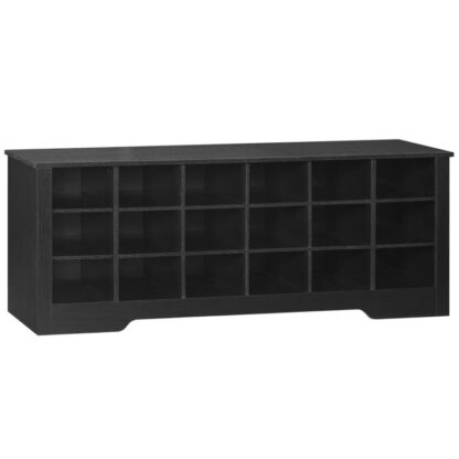 Skobenk, 18 Cubbies skooppbevaringsbenk, Multifunksjonell sko cubby, Lang inngangsbenk, Justerbare hyller, for soverom, Mudroom, Gang, Skap, Svart