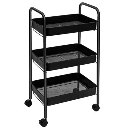 3-cart cistine miotail sraith, cart rollta stórála le 3 Ciseáin mogalra inscortha agus rothaí faoi ghlas, cobhsaí agus sturdy, Éasca le teacht le chéile, Don Bhaile, cistine, oifig, dubh salach