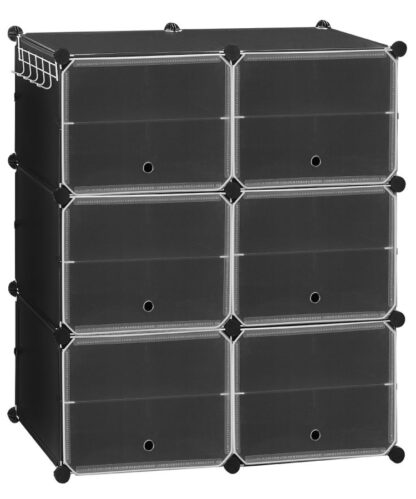 Schuh-Organizer, 6 Würfelschuhregal mit Tür, hält 24 ein Paar Schuhe, Schuhspeicherschrank für den Schrank, Stahlrahmen, Plastikplatte, leicht zusammenzubauen, Für den Eingang, Flur, Schwarz