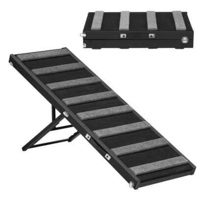 Dog Ramp for Bed, 51.2'' Long Foldable Dog Ramp, 5 Height Adjustable from 11.8" to 29.5", Portable Dog Ramp for Car, Couch, Sofa, with Non Slip Carpet Surface, Black and Gray
