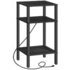 Tall End Table with Charging Station, 3-Tier Telephone Table with Adjustable Shelves, Narrow Side Table with Type-C and USB Port for Living Room, Bedroom, Easy Assembly, Black