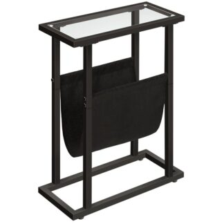 Sidebord, Smal sengebord, Tempereret glas sidebord, Lille sidebord med magasinholder, Sofa sidebord til stue, Pladsbesparende, Sort