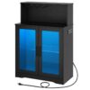 armoires à bar à vin avec rangement, armoire d'alcool LED avec prises de courant, armoire à bar à café pour l'alcool et les verres, Portes d'armoire en verre, pour bar, salle à manger, cuisine, noir