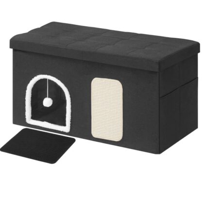 Cat Litter Box Enclosure, 35.4" Hidden Litter Box Enclosure, Cat Litter Box Furniture with Cat Mat, Including Scratching Board and Cat Toy, Waterproof, Easy Assembly, Black