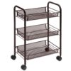 rolling cart, 3-tier mesh wire storage utility cart, multifunction cart with 3 adjustable wire baskets and lockable wheels, easy to assemble, for home, kitchen, office, brown