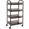rolling cart, 4-tier mesh wire storage utility cart, multifunction cart with 4 adjustable wire baskets and lockable wheels, easy to assemble, for home, kitchen, office, brown