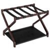 Rack de bagages en bois massif, Porte-bagages pliant, Support de valise en bambou, avec sangles en nylon et étagère Oxford, pour chambre d'amis, Hôtel, Chambre à coucher, Marron et noir