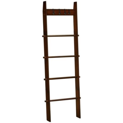 Decken Leeder, Wand heeschen Bannet Rack, 5 ft Handduch rack, 5 tier dekorativ Bauerenhaff Bambus Ladder Regal, eraushuelbar Haken, Wunnzëmmer, Buedzëmmer, Schlofkummer, Gang, brong