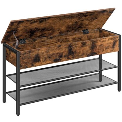 38.6" L panca di stoccaggio, panca industriale con scarpa da scarpa con scatola di stoccaggio, mobile per scarpe ascensore, Organizzatore di scarpe versatile per l'ingresso, camera da letto, marrone rustico