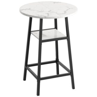 Hvid marmor rund barbord, Høj pub topbord med fodstøtte, 2-Tier tællerhøjde cocktailborde med opbevaring, Bistro -bord til små rum, Nem at samle