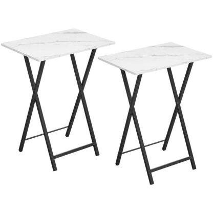 Klapperzentische faltete TV -Tabletttische, Satz von 2 Beistelltisch für kleine Raum, Tragbare Snacktische zum Essen an der Couch, Stabiler Metallrahmensofaside -Tisch, Einfache Montage, platzsparend, Marmor und Schwarz