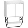 cabinet da parete medicinale con specchio, armadio per il bagno con spazio nascosto e barra dell'asciugamano, porte a doppia specchio, scaffale staccabile, per il bagno, soggiorno, bianco