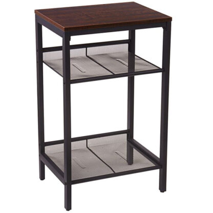 mesa lateral, Tabela de lâmpada final industrial com prateleiras de malha ajustáveis, Para corredor de escritório ou sala de estar, Móveis de sotaque de aparência de madeira, alto e estreito, montagem fácil, cor de nogueira