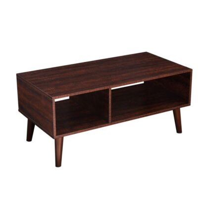 mesa de centro, Mesa de acento de cóctel con estante de almacenamiento para sala de estar, mesa de televisión moderna de mediados de siglo, ensamblaje fácil, color de nuez