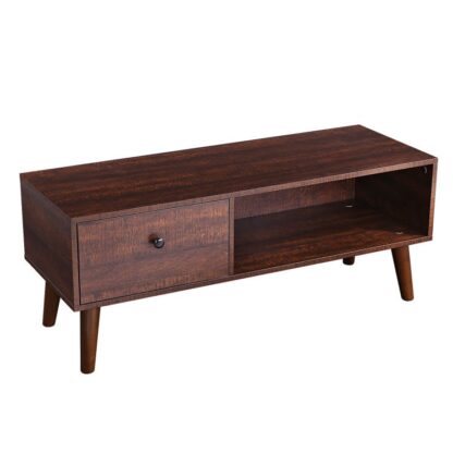 televizyon dolabı, Açık raflı TV Stand Konsolu, oturma odasında çekmeceli retro eğlence merkezi, eğlence odası, ofis, Ahşap görünüm aksan mobilyaları, ceviz rengi