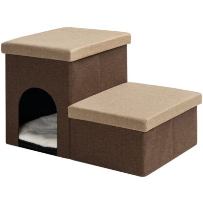 Scale per cani con deposito, Passi pieghevoli per cani per letto alto o divano, 22" L x 15.8" Lx15" H, Scale per animali domestici con domestica, Tappetino in peluche, per cani di piccola taglia, Tieni 150 libbre, 2 Passi, Marrone