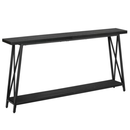 Tavolo consolle, 63" Tavolo da ingresso industriale, Tavolino extra lungo dietro il divano, Supporto a forma di X, per l'ingresso, Corridoio, Soggiorno, Nero
