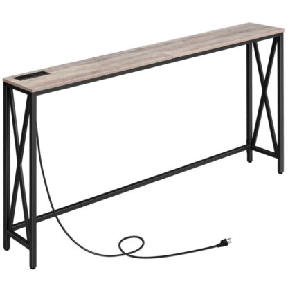 63" Console Dësch mat Muecht Outlet, Schmuel Sofa Dësch, Bauerenhaff Sofa Couch Dësch mat Opluedstatioun, Robust an haltbar, fir Entrée, Wunnzëmmer, Foyer, Griichesch