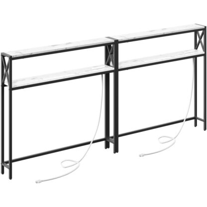 2 Csomagoljon keskeny kanapéasztalot töltőállomással, A kanapéasztal mögött, 39.4" L X 5.9" w x 39.4" H, Vékony folyosó asztal polc, bejárati asztal a nappalihoz, márvány