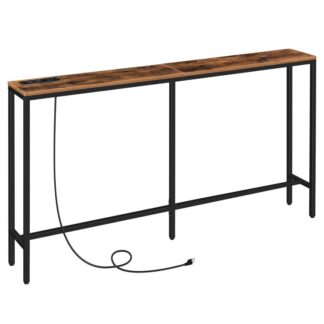 Konsolentisch mit Steckdose, 55.1" Schmaler Sofatisch, Industrieller Eingangstisch mit USB-Anschlüssen, Hinter dem Couchtisch für den Eingangsbereich, Flur, Foyer, Wohnzimmer, Schlafzimmer
