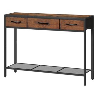 Konsoltabel med skuffe, Industriel indgangsbord med opbevaring, Smal sofa foyerbord til stuen, Indgang, Gang, Sofa, Korridor, Rustik brun og sort