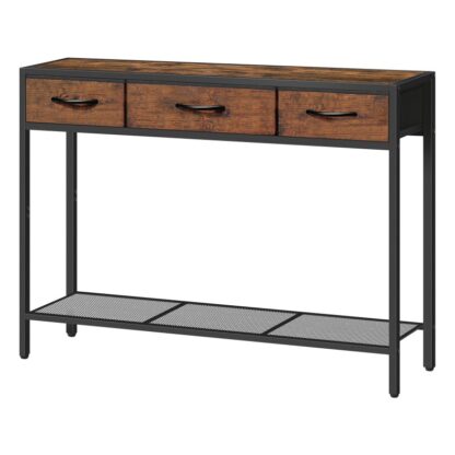 Konsoltabel med skuffe, Industriel indgangsbord med opbevaring, Smal sofa foyerbord til stuen, Indgang, Gang, Sofa, Korridor, Rustik brun og sort