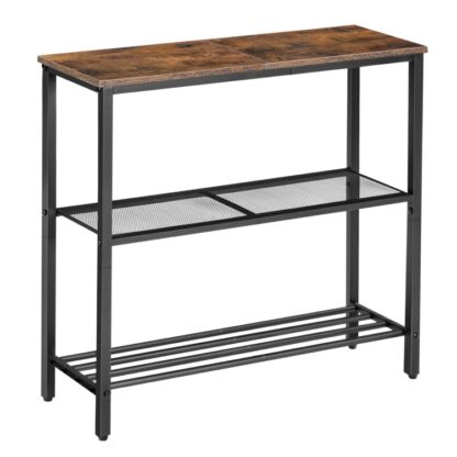 Mesa de consola, 3-Mesa de sofá grada, Mesa de entrada estrecha, Mesa de sofá con estantes de almacenamiento, Mesa industrial detrás del sofá, Mesa De Recibidor, para sala de estar, Entrada, Marrón rústico
