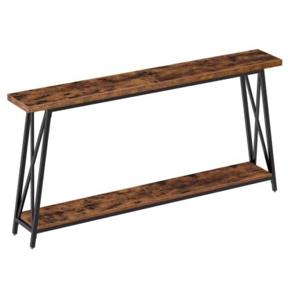 Konsolbord, 63" Industrielt indgangsbord, Ekstra langt sofabord bag sofaen, X-formet støtte, til indgangsparti, Gang, Stue, Rustik brun