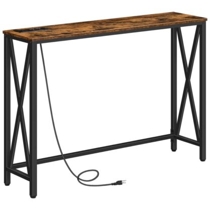 Consoletafel met stopcontact, 39.4" Smalle banktafel, Boerentafel achter de bank met USB-poorten, Stevig en duurzaam, voor Ingang, Woonkamer, Foyer, Rustiek bruin