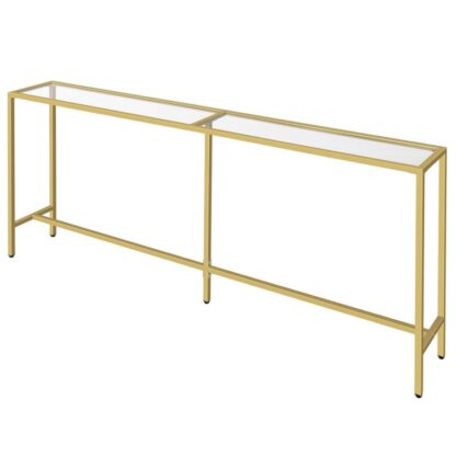 63" Consolle dorata L, Tavolino da divano in vetro temperato, Tavolo da ingresso moderno, Facile da montare, Telaio in acciaio, per soggiorno, Corridoio