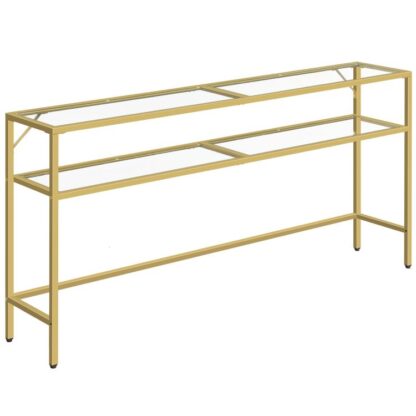 63" Konzol kanapéasztal, 2 Szintű üveg kanapéasztal, Arany modern bejárati asztal, Edzett üvegasztal, Arany tv -állvány, Állítható polc, Fém keret, a Nappalihoz, Előszoba, Tanulmány,