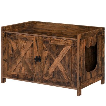 caja de arena para gatos, muebles de caja de arena escondidas con divisor, muebles de baño de gato de madera, casa de gato interior, mesa final, mesita de noche, Coloque la mayor parte de la caja de arena, marrón rústico