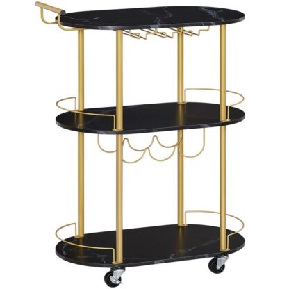carrello bar, 3 Tiers Home Bar carrello con ruote bloccabili, carrello da cucina rotolante con porta d'investione e porta in vetro per cucina, soggiorno, sala da pranzo, marmo nero e oro
