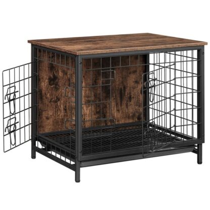 Dog Crate Furniture, Wooden Dog Kennel with Removable Tray, Heavy-Duty Dog Cage End Side Table, Indoor Dog House for Small/Medium/Large Dogs, 25.2" L, Rustic Brown