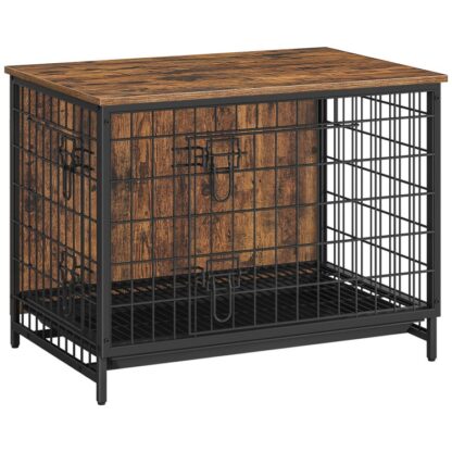 dog crate furniture, wooden dog kennel with removable tray, heavy-duty dog cage for small/medium/large dogs, indoor dog house end side table, 31.5" l, rustic brown