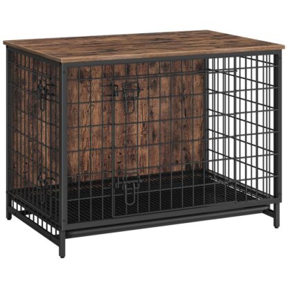 dog crate furniture, wooden dog kennel with removable tray, heavy-duty dog cage end side table, indoor dog house for small/medium/large dogs, 37.8" l, rustic brown