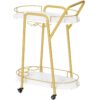 Carrello con lingotti d'oro, Carrello da bar per la casa, 2-Carrello per vino su più livelli con supporto per bicchiere e maniglia, Carrello bar di servizio per la casa, Cucina, Cenare, Festa, Sbarra, Oro e bianco