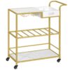 Carrello con lingotti d'oro, Carrello da bar per la casa, 3-Carrello del vino a più livelli con portabottiglie & Portabicchiere, Carrello delle bevande, Carrello per cocktail con bevande rotanti per la casa, Cucina, Cenare, Festa, Sbarra, Oro e bianco